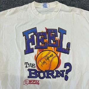 M&O Knits T-Shirt Mens Size XL White WPSL Softball Feel The Burn Signed Graphic